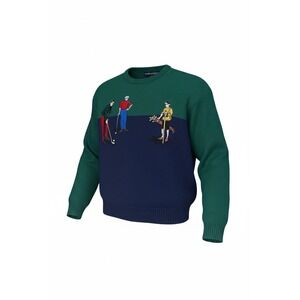 Architect Vintage Golf Sweater Mens Medium Green Navy Blue Wool Blend Crewneck